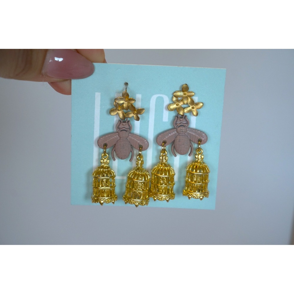 Leigh Bee Birdcage Floral Drop Earrings Gold Mauve AG2.A2001